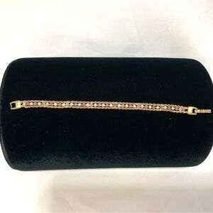 Gold Tone Tennis Bracelet with Red & White Cabochons